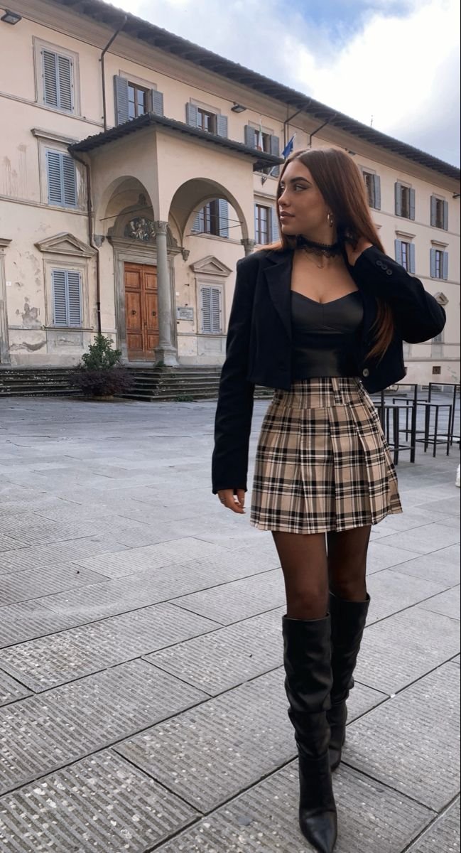 Tenue jupe à carreaux - tenue mini jupe hiver