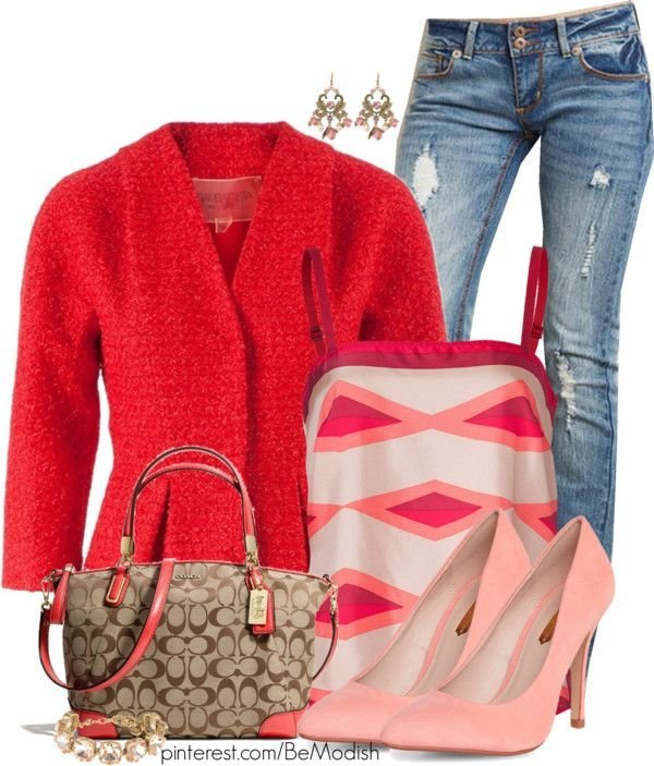 20 idées de tenues Polyvore fantaisie avec des cardigans - Soyez à la mode - tenue cardigan rouge