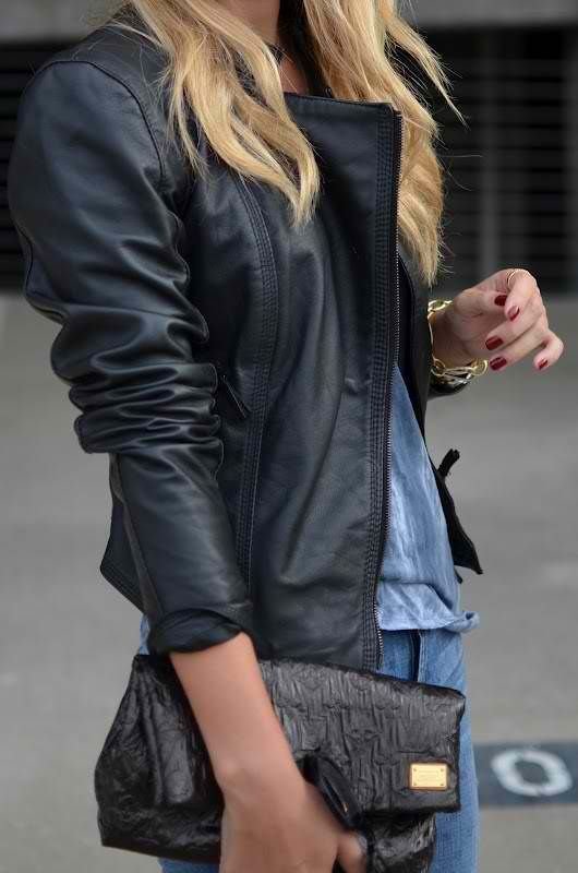 STYLE DE RUE CHIC STREET STYLE CHIC - tenue veste en cuir noir