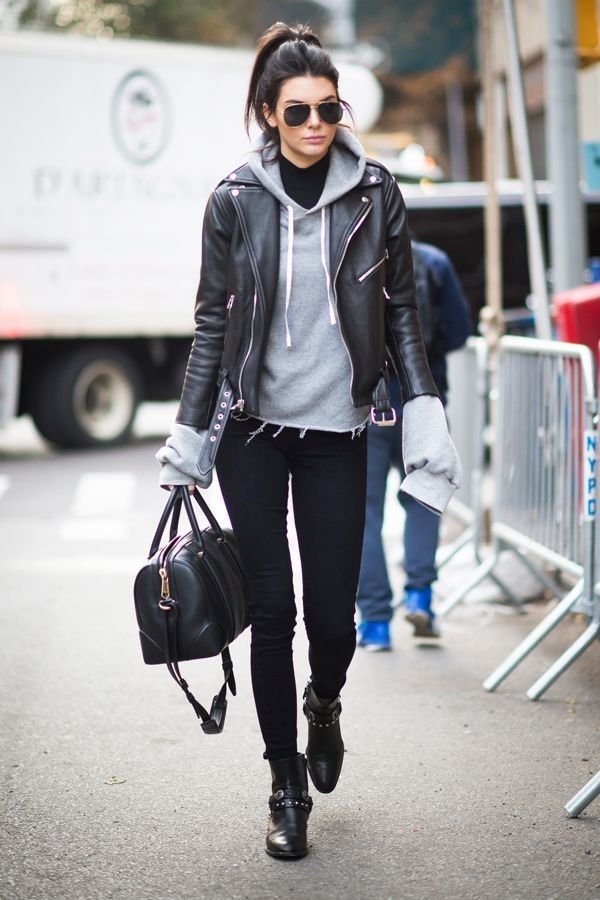 kendall jenner style de rue Kendall Jenner street style - tenue veste en cuir noir