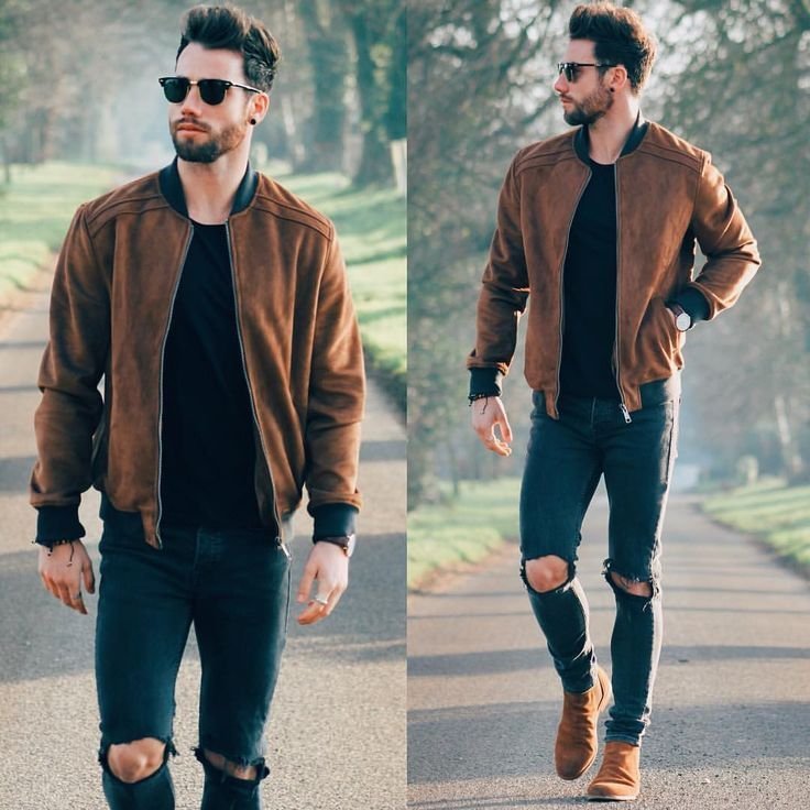 34 idées de tenues avec une veste en daim pour homme - tenue avec une veste marron