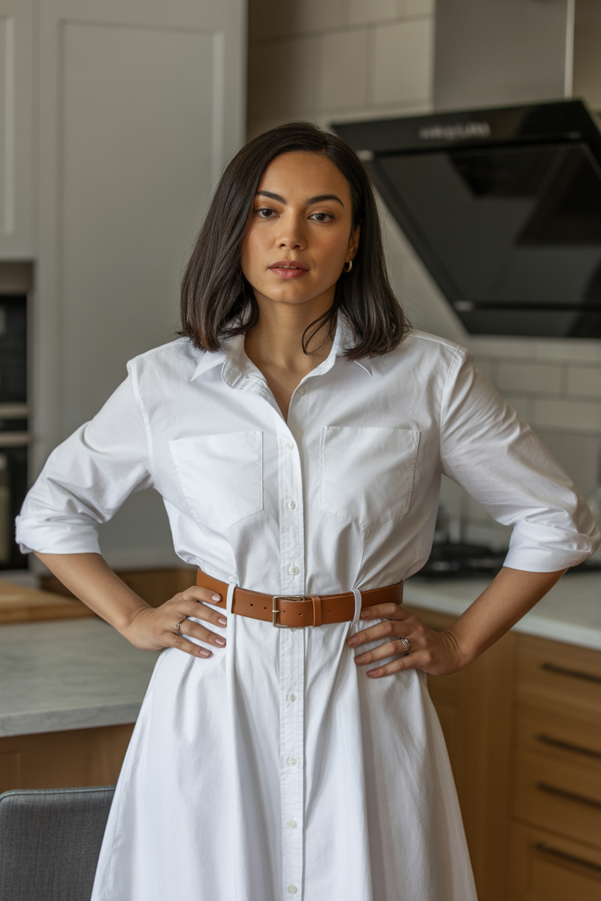 Buttoned-Up Shirt Dress With Statement Belt