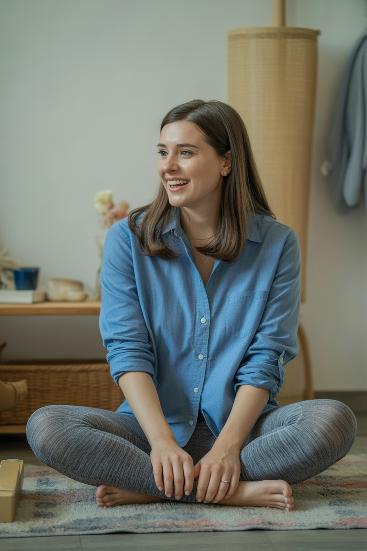Casual Chambray Shirt With Soft Knit Leggings