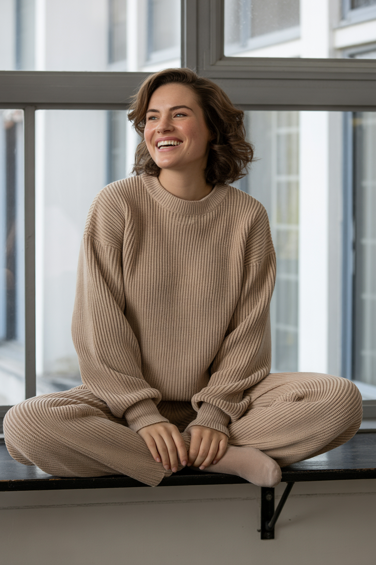 Coordinated Knit Set With Delicate Gold Jewelry