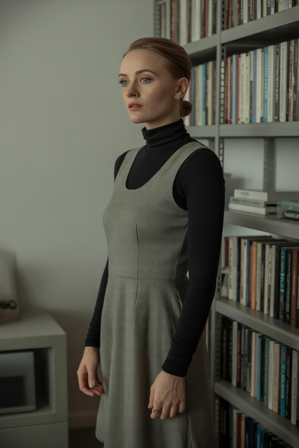 Layered Turtleneck Under a Sleeveless Dress