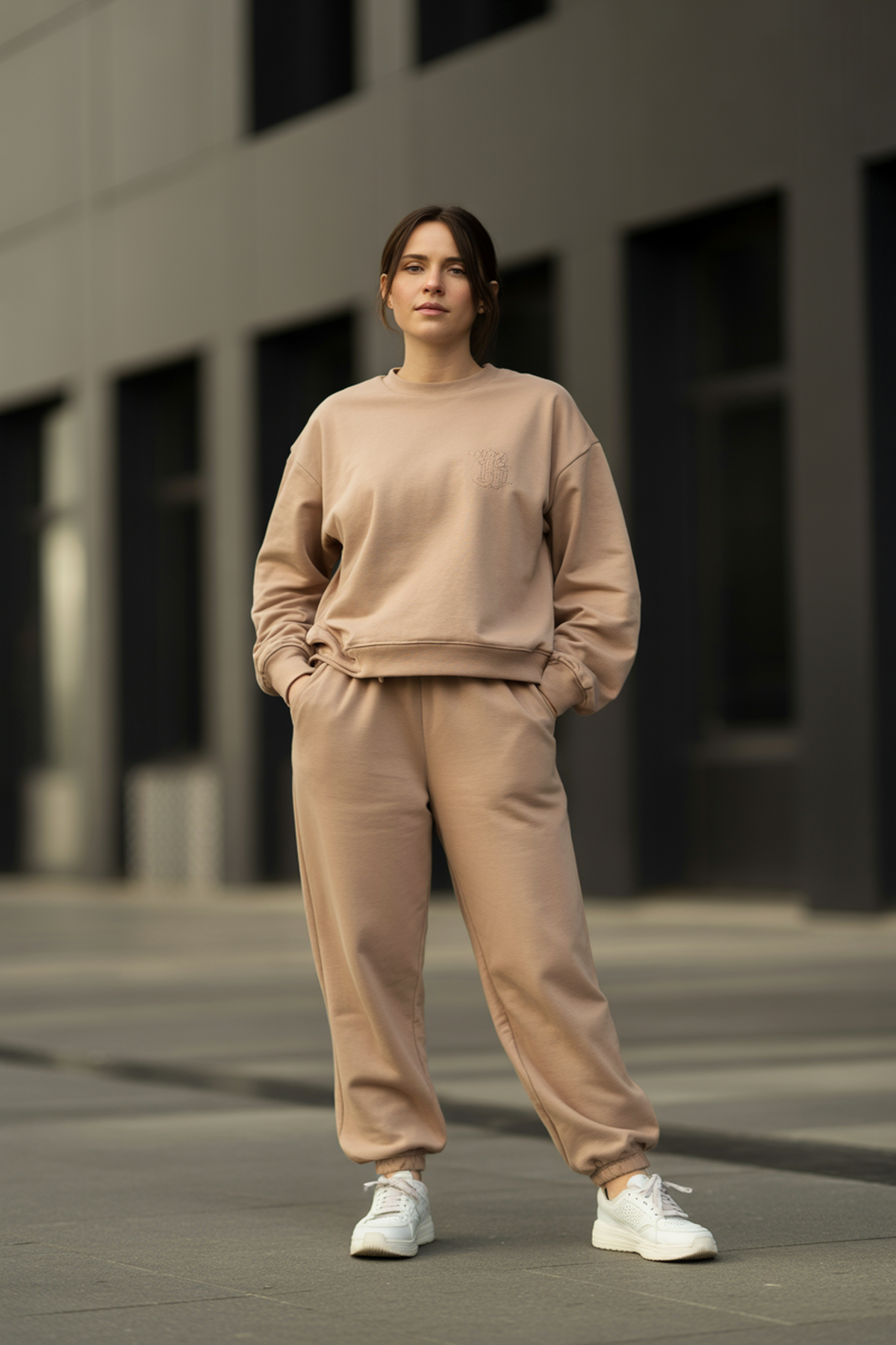 Monochrome Jogger Set With Sleek Sneakers