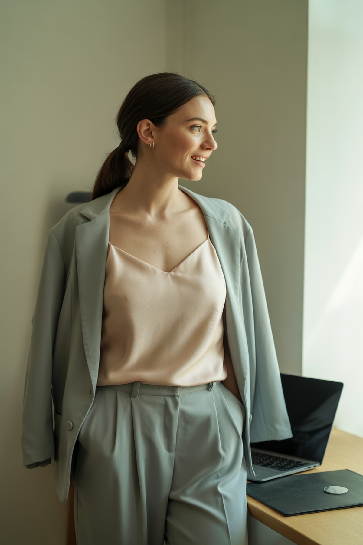 Silky Camisole Layered Under a Soft Blazer