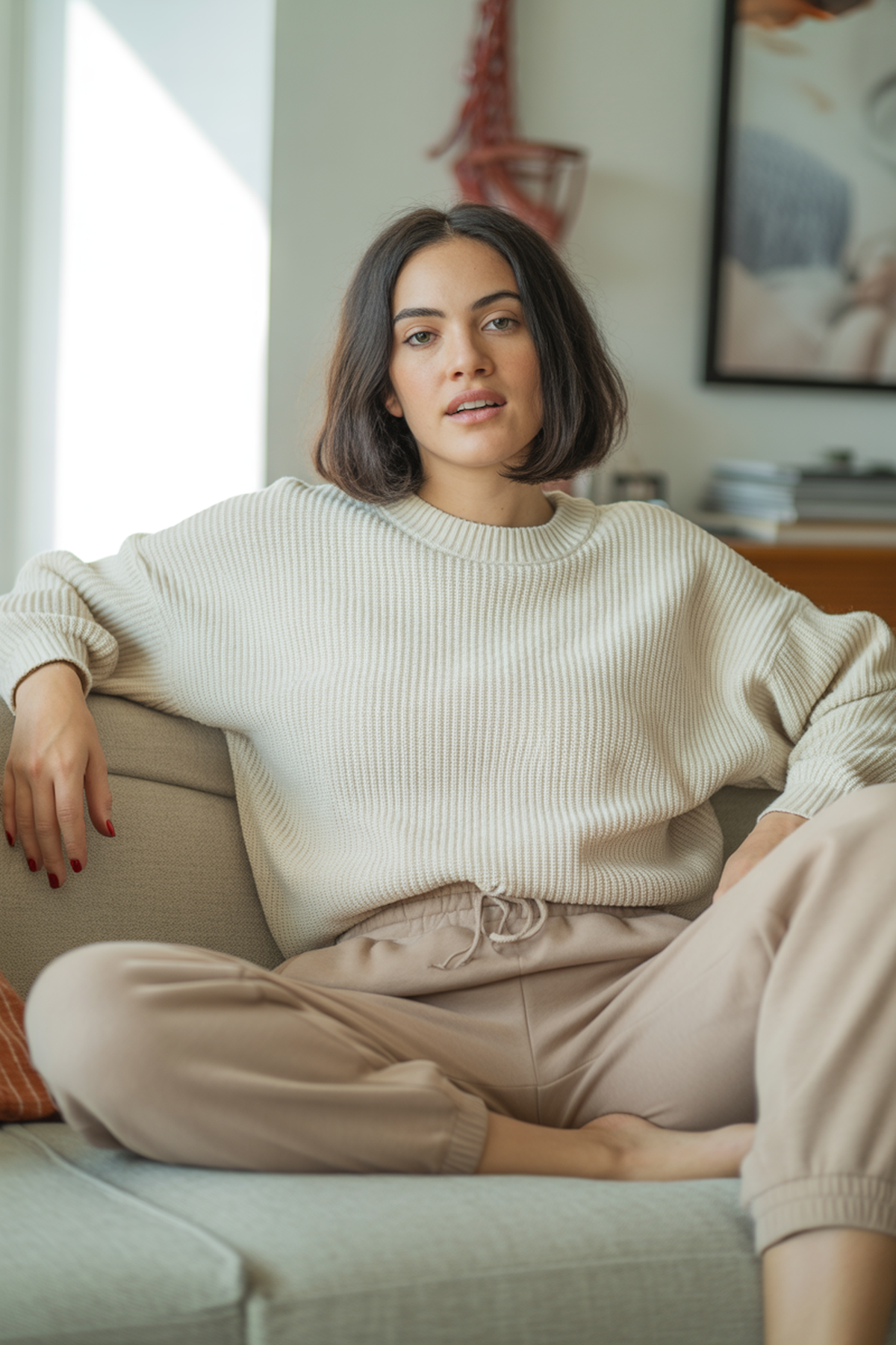 Soft Knit Sweater With High-Waisted Joggers