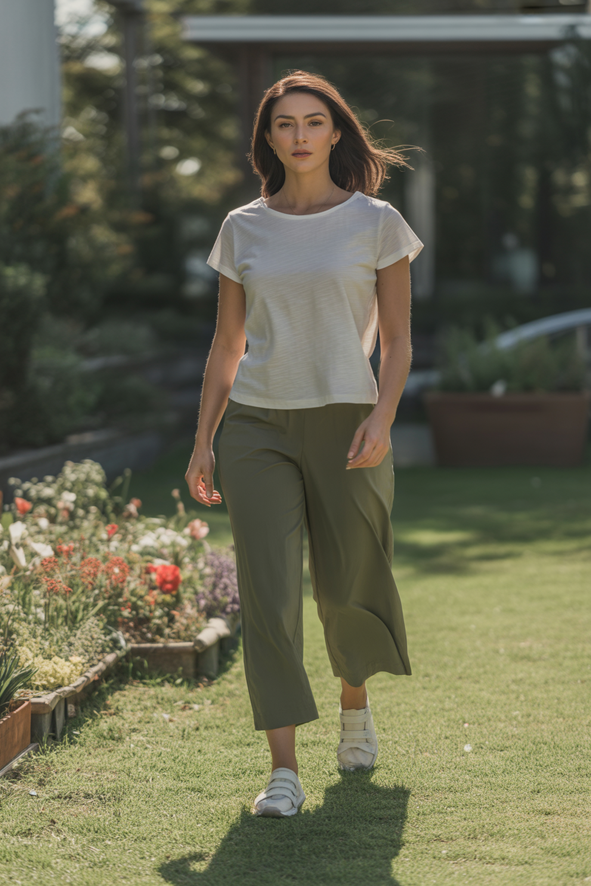 Soft Modal T-Shirt With Cropped Wide-Leg Pants
