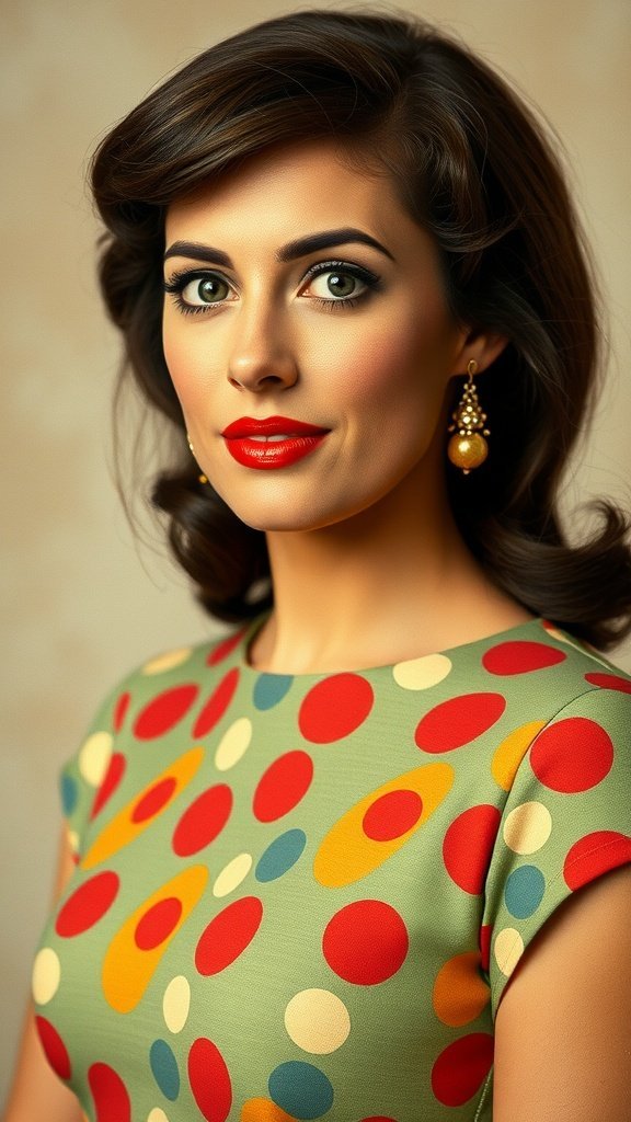 Un mannequin présentant une robe droite chic des années 1960 dans un décor d'inspiration vintage.