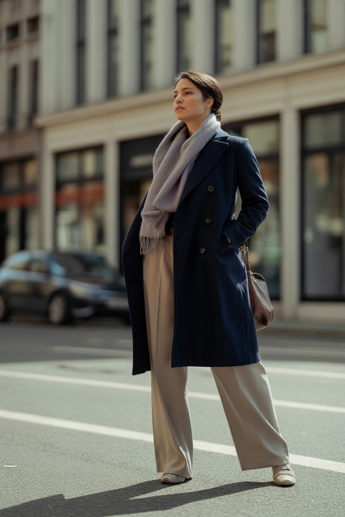 Casaco Dupla Face Com Calças Pantalona E Lenço