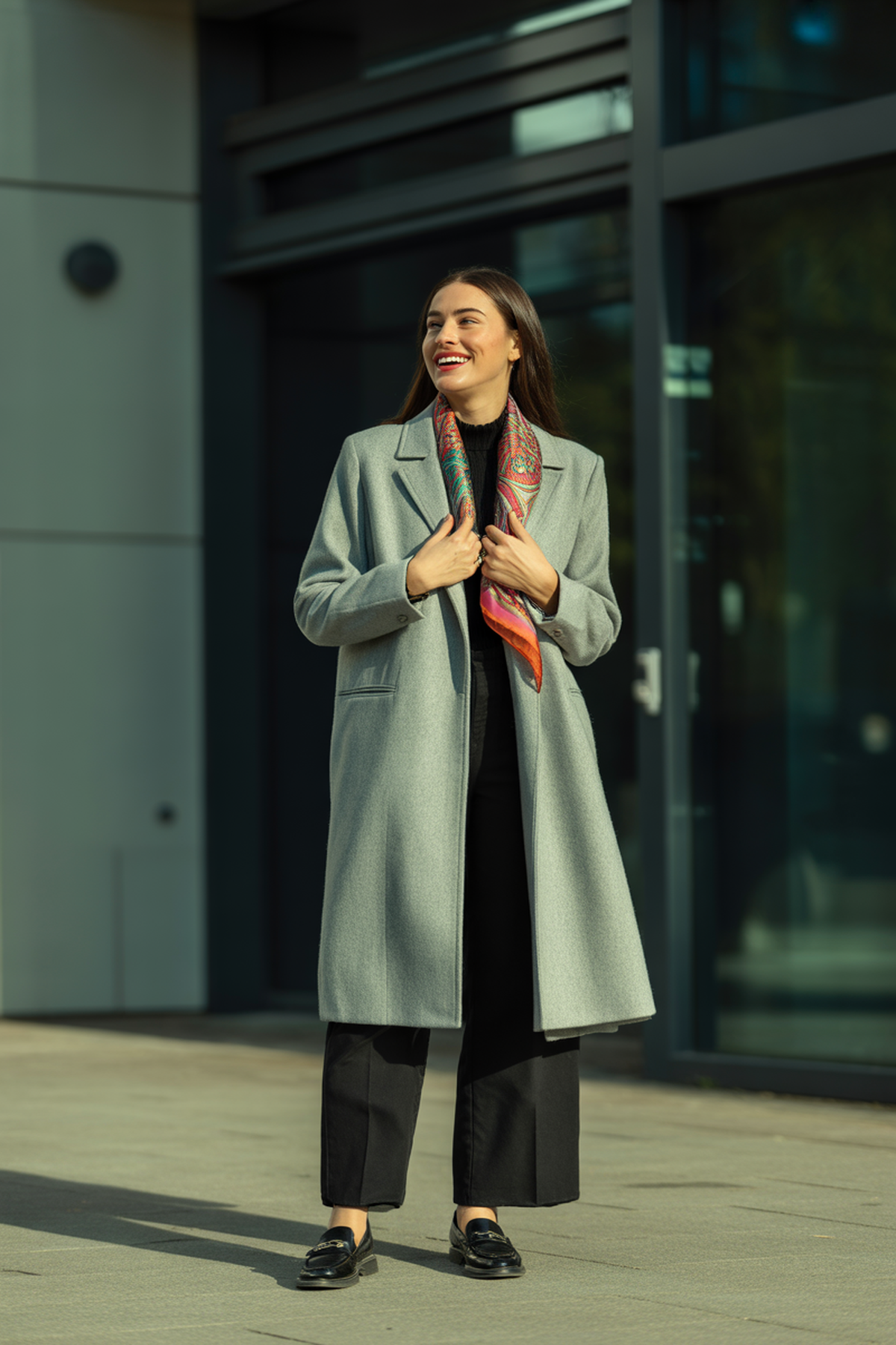 Casaco Ajustado Com Lenço Estampado E Mocassins