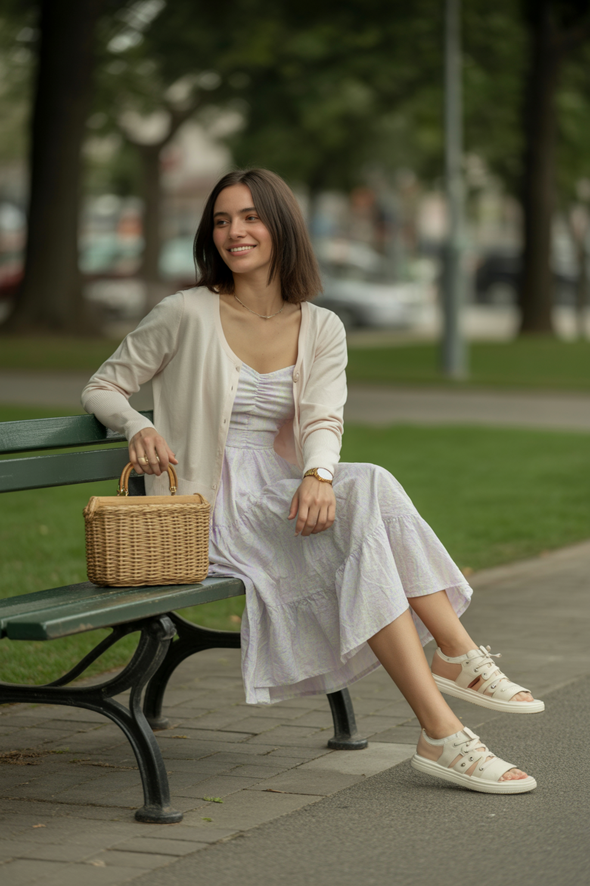 Cardigã Leve Sobre Vestido de Verão