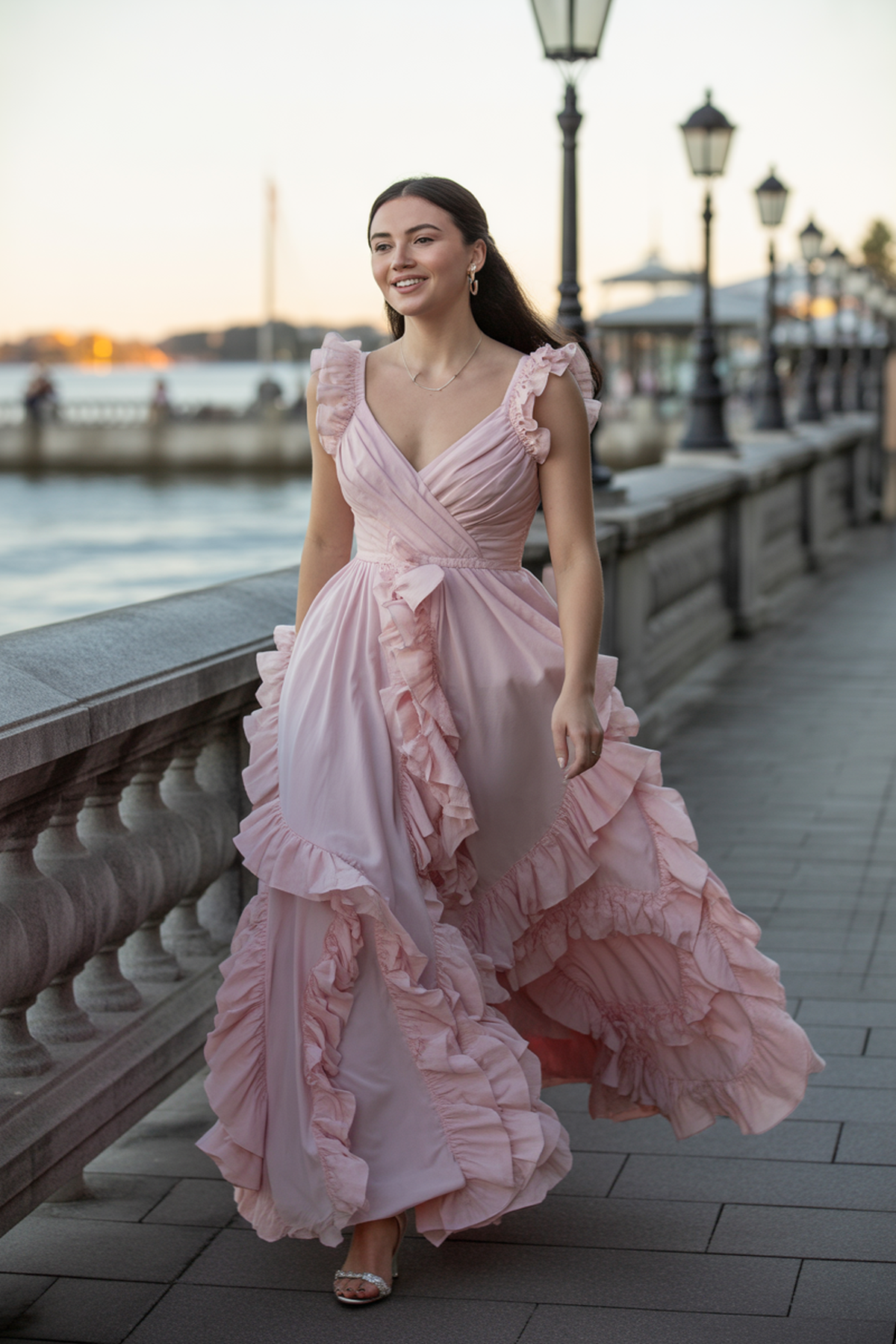 Ruffled Gown for Playful Elegance