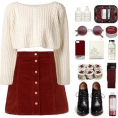 13 idées de tenues avec une jupe bordeaux | Tenues mode, tenues mignonnes - Tenue jupe bordeaux