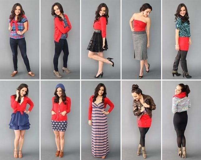 10 façons de porter un cardigan - Brit + Co - tenue cardigan rouge