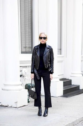 tenue veste en cuir noir femme