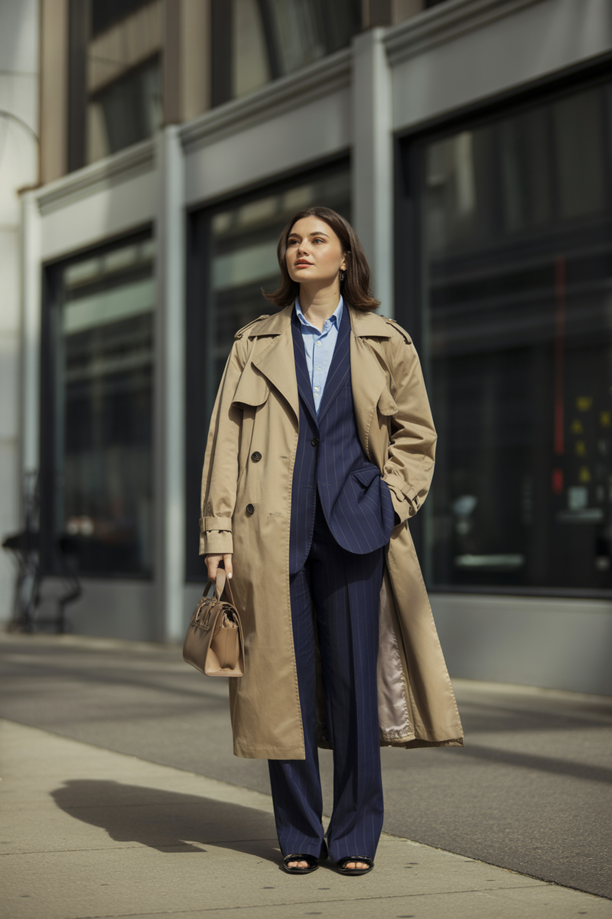 Trench Coat Clássico Sobre Roupas de Escritório para Estilo em Camadas