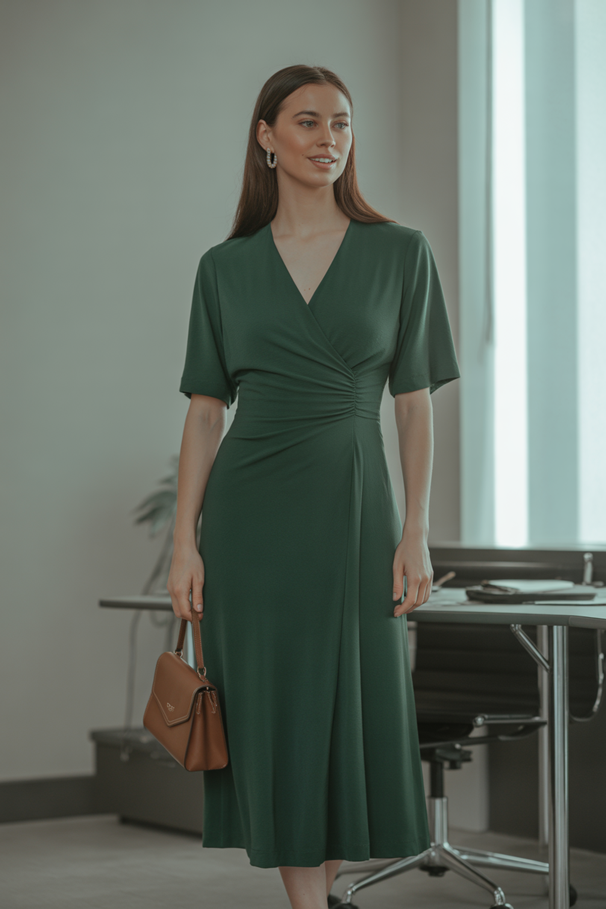 Vestido Envelope Elegante com Acessórios Sutis