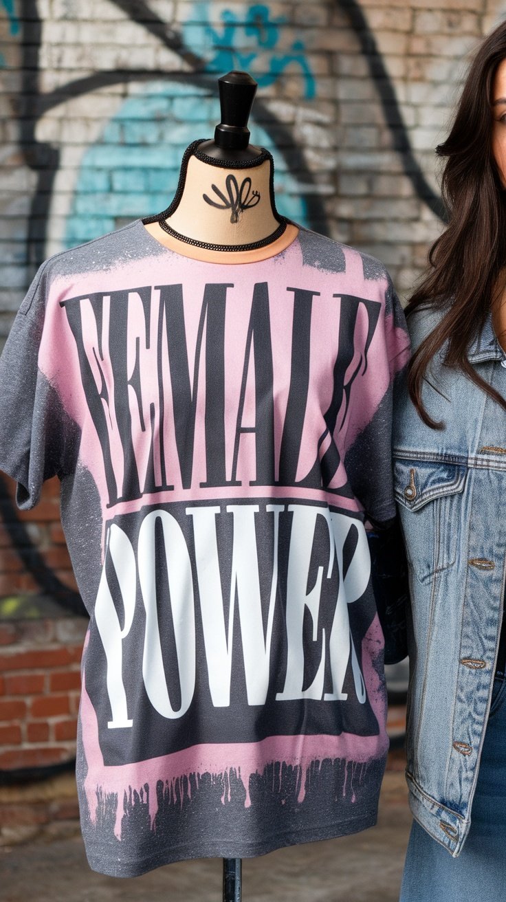 T-shirt graphique Street Art avec le texte « FEMALE POWER »