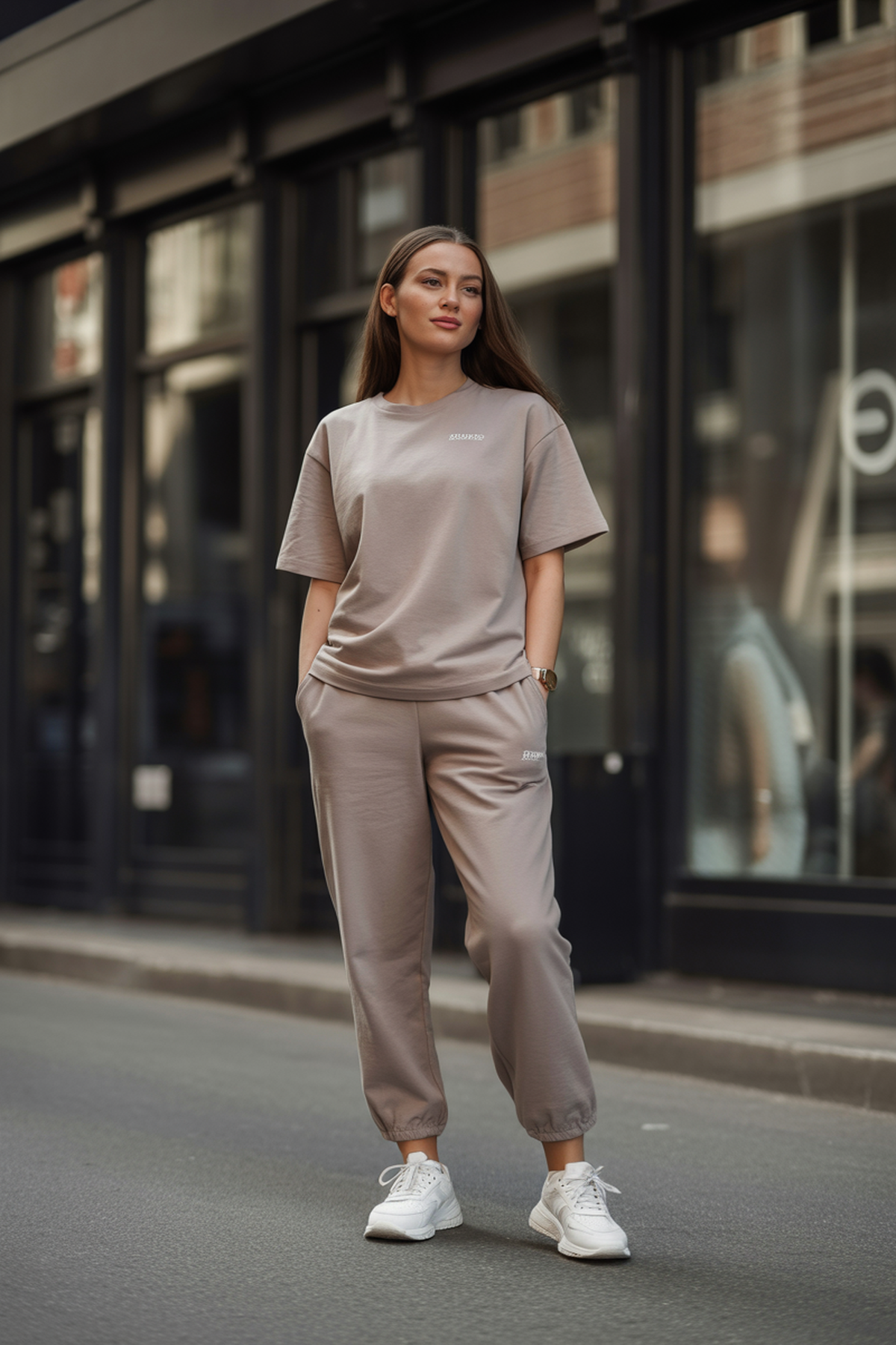 Minimalist White Sneakers With Coordinated Neutral Outfits