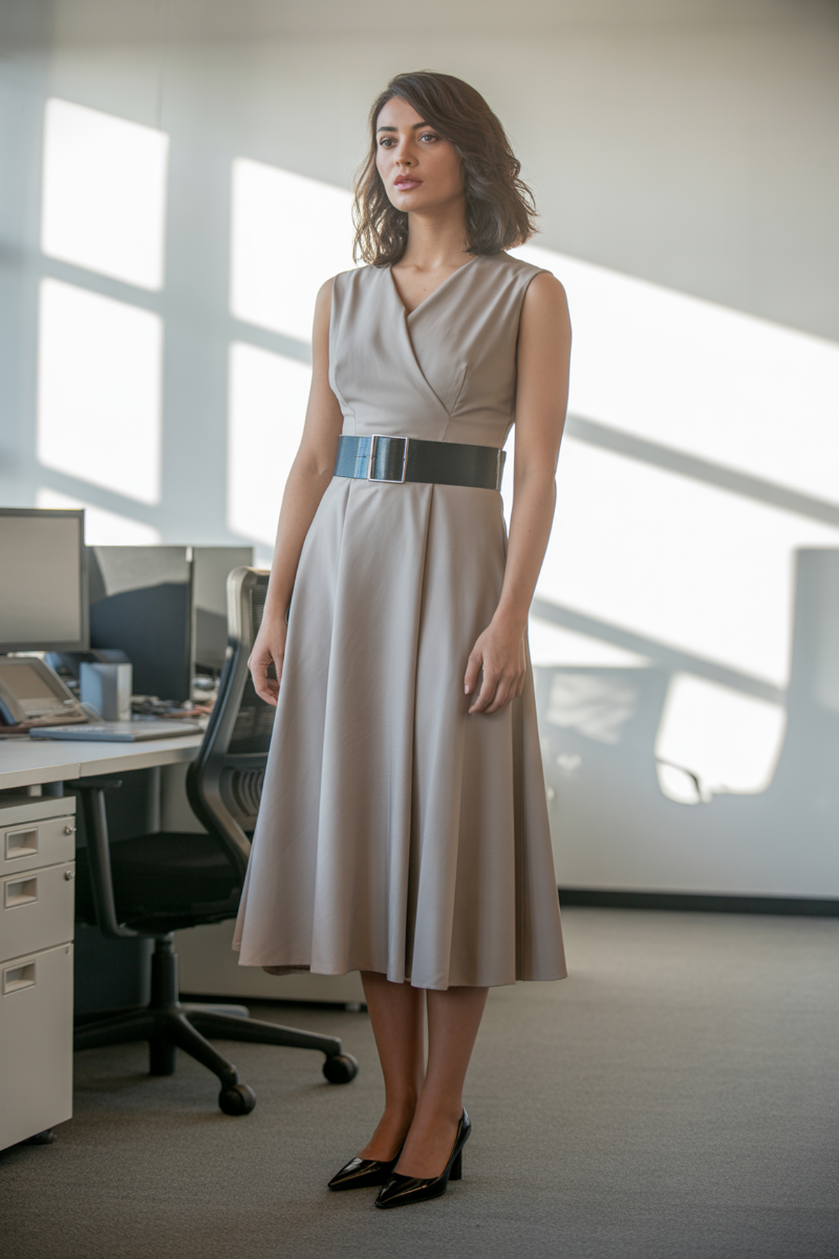 Vestido Midi Chique com Cinto Marcante