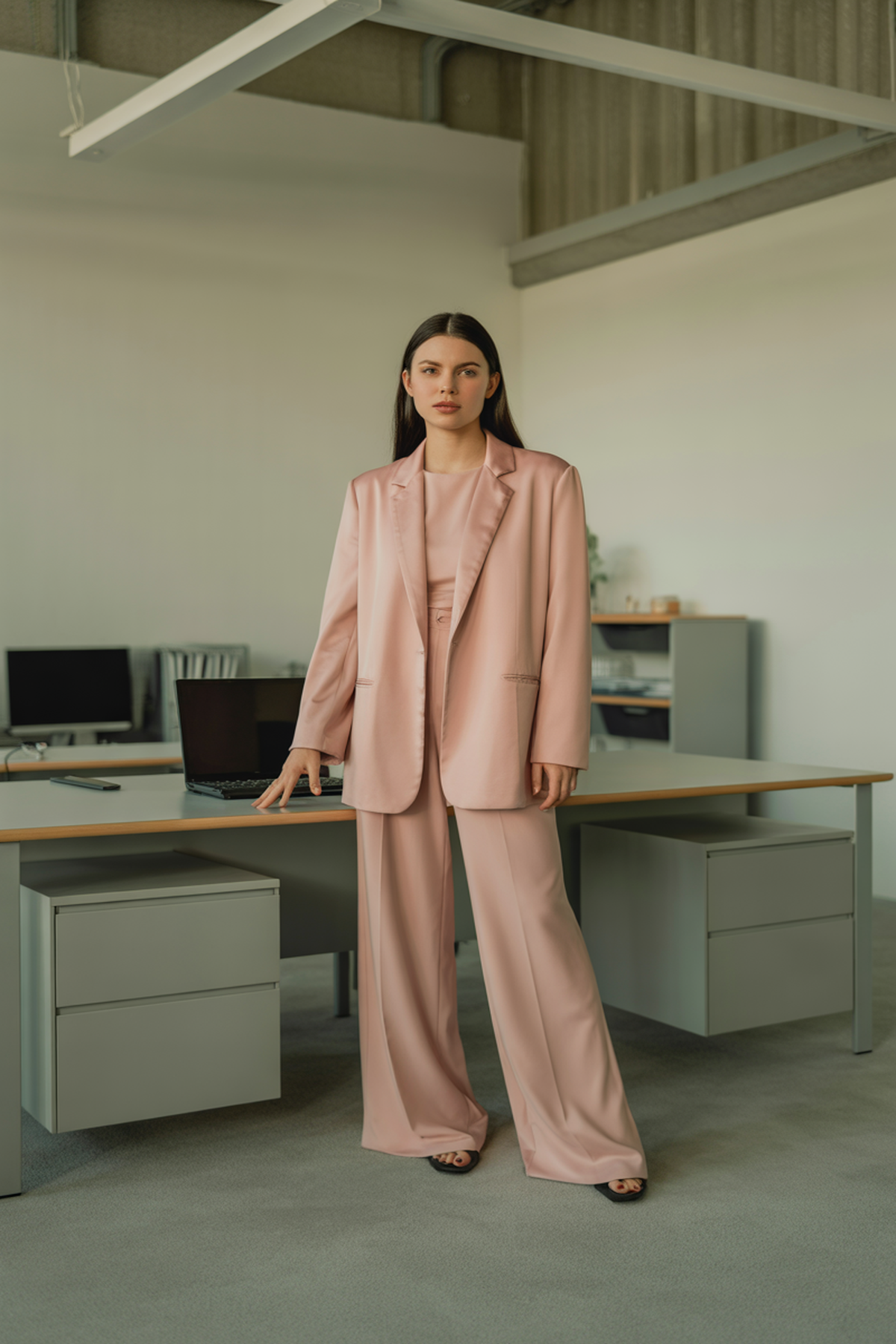 Blazer Suave com Calças de Perna Larga Combinando