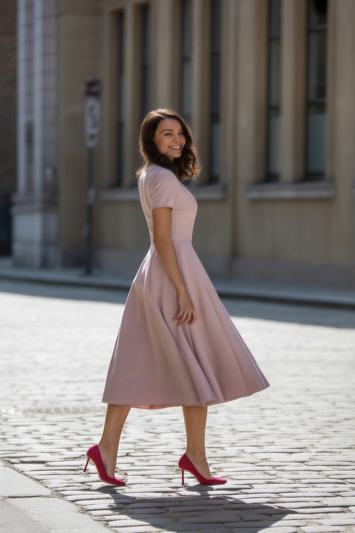 Vestido Clássico na Altura do Tornozelo com Saltos Statement