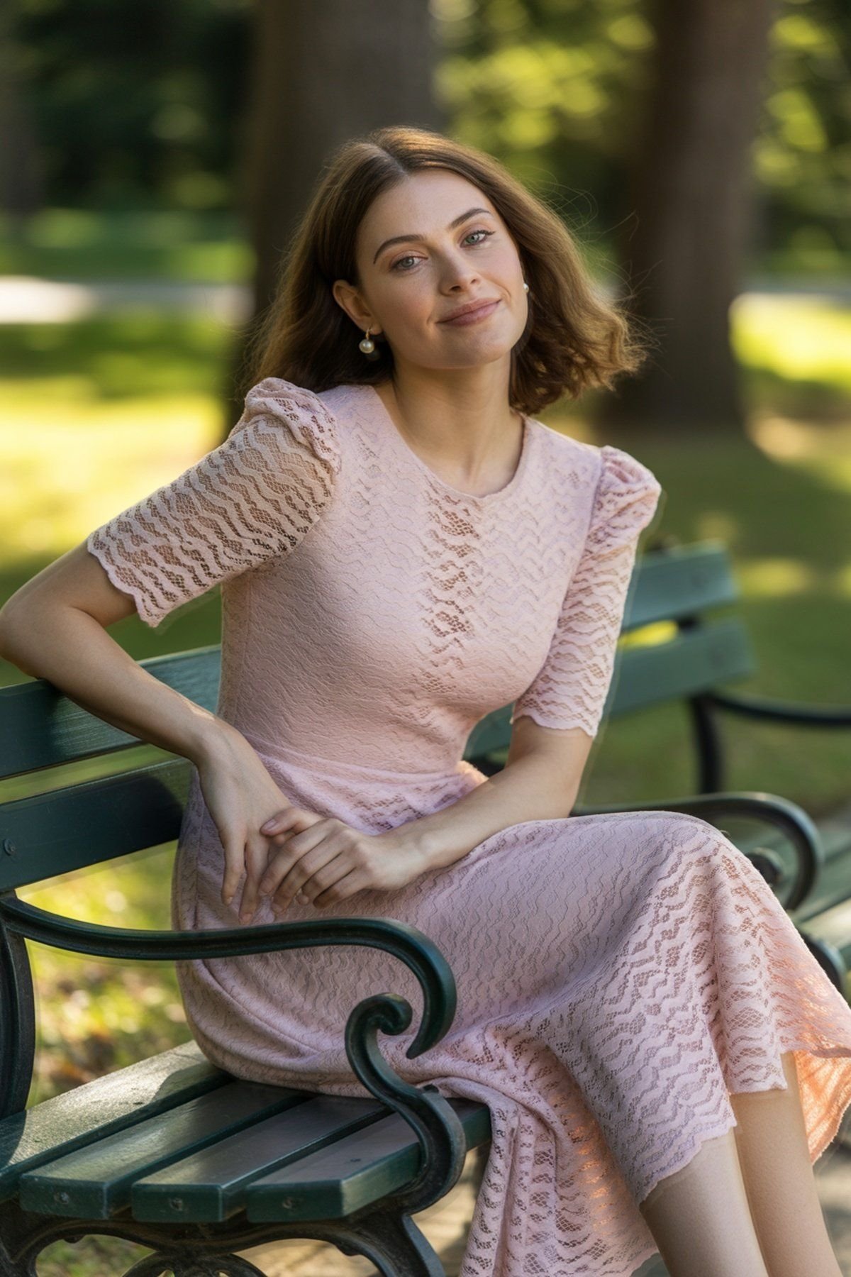 Vestido de Renda Elegante com Mangas Transparentes