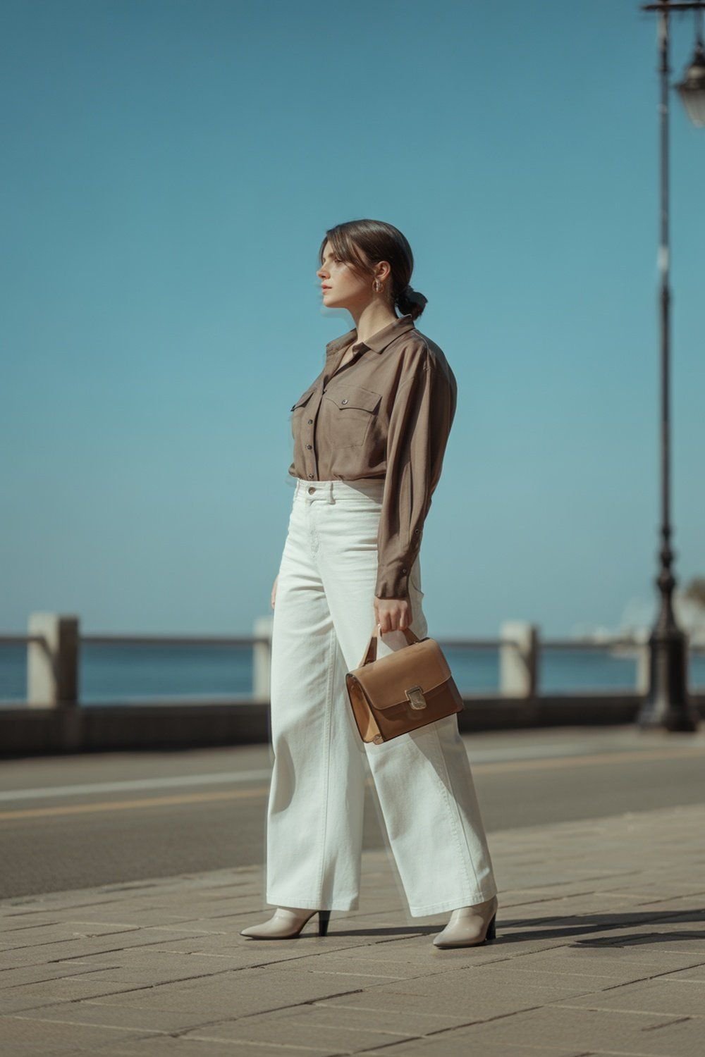 Camisa Western Abotoada com Calça Pantalona Branca