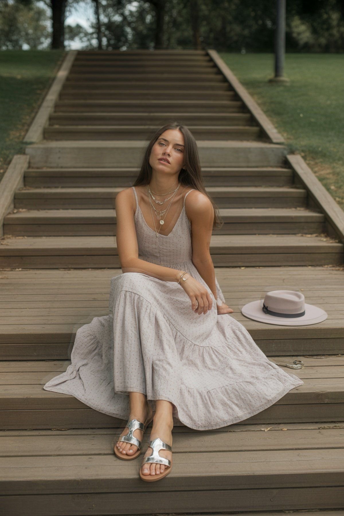 Vestido Maxi Boho com Colares em Camadas para Vibes Artísticas