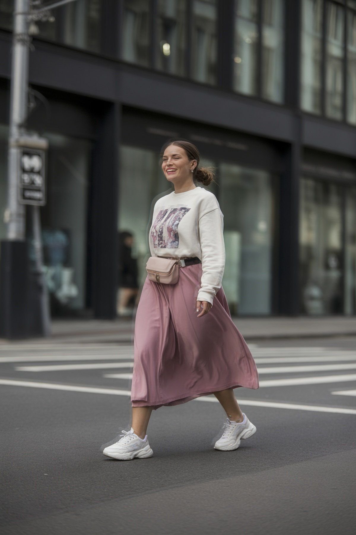 Moletom Estampado Casual com Saia Midi para Toque Descolado