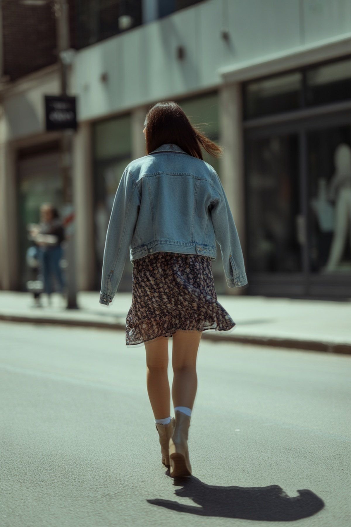 Jaqueta Jeans Sobre Vestido Floral para Look em Camadas Fofo