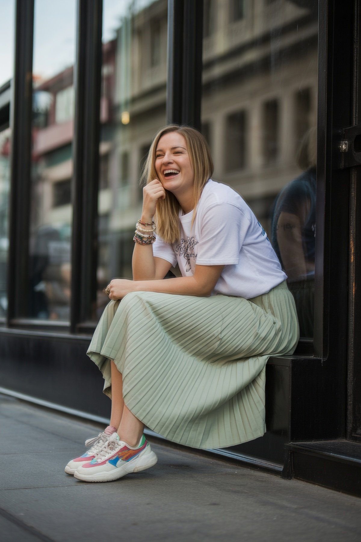 Camiseta Estampada com Saia Plissada para Vibe Casual Artística