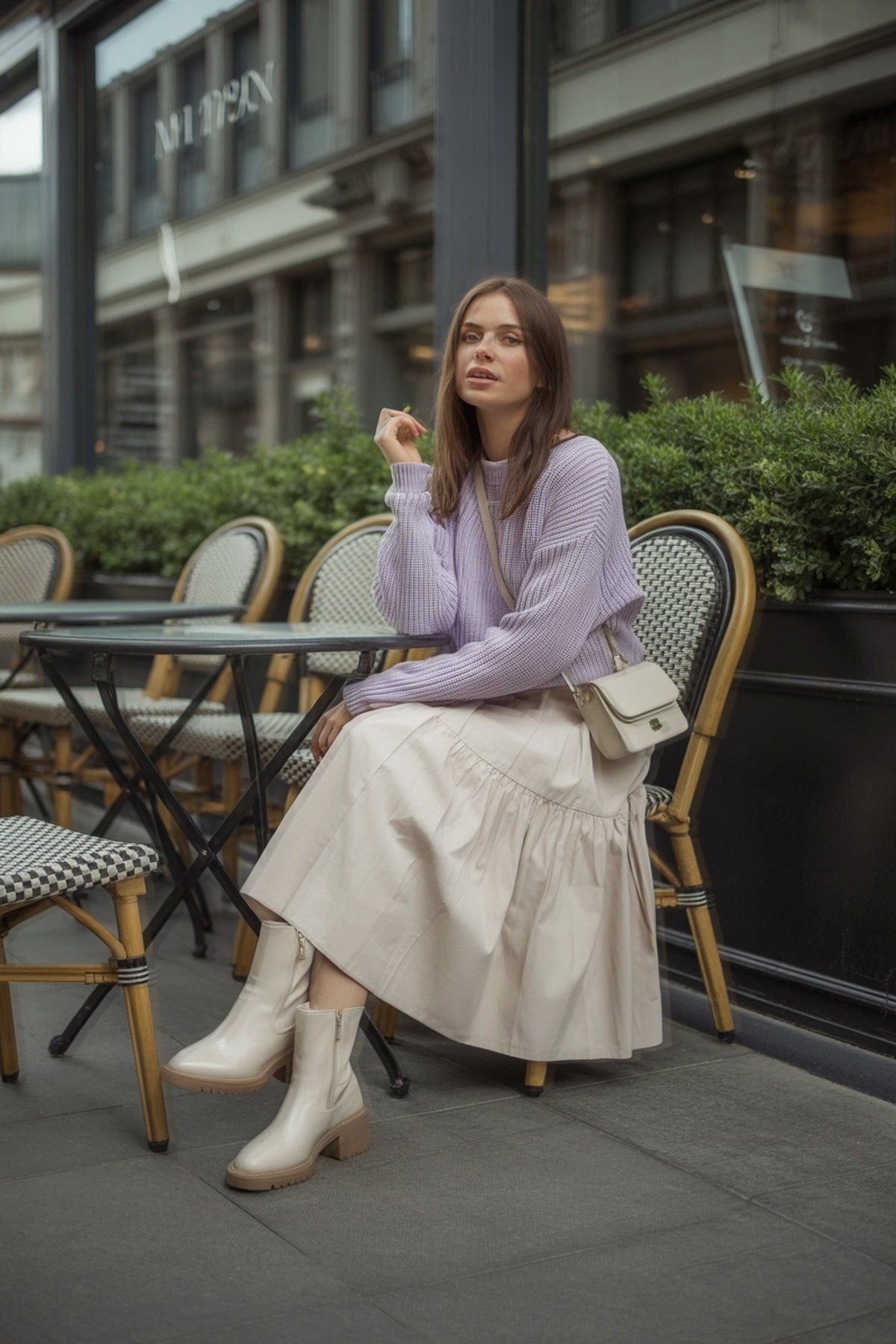 Suéter Leve de Tricô e Saia Evasê Para Estilo Aconchegante