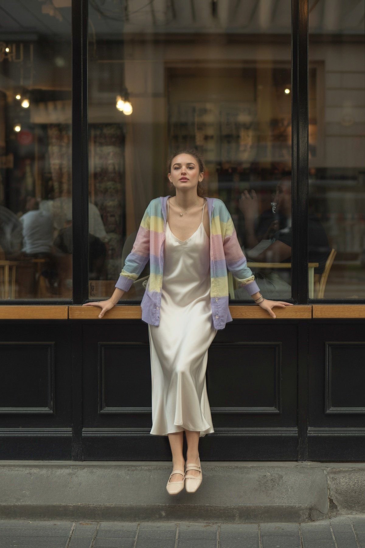 Cardigan Leve com Vestido Slip para Camadas de Suavidade