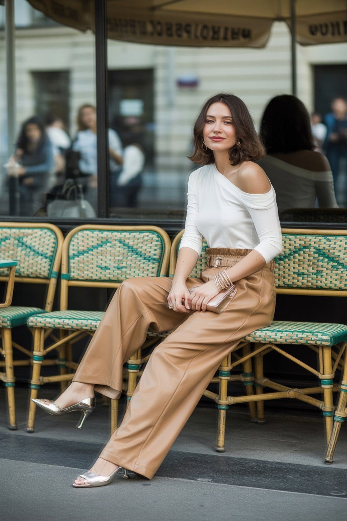 Blusa Ombro a Ombro e Calças com Cós Paperbag para Conforto Sedutor