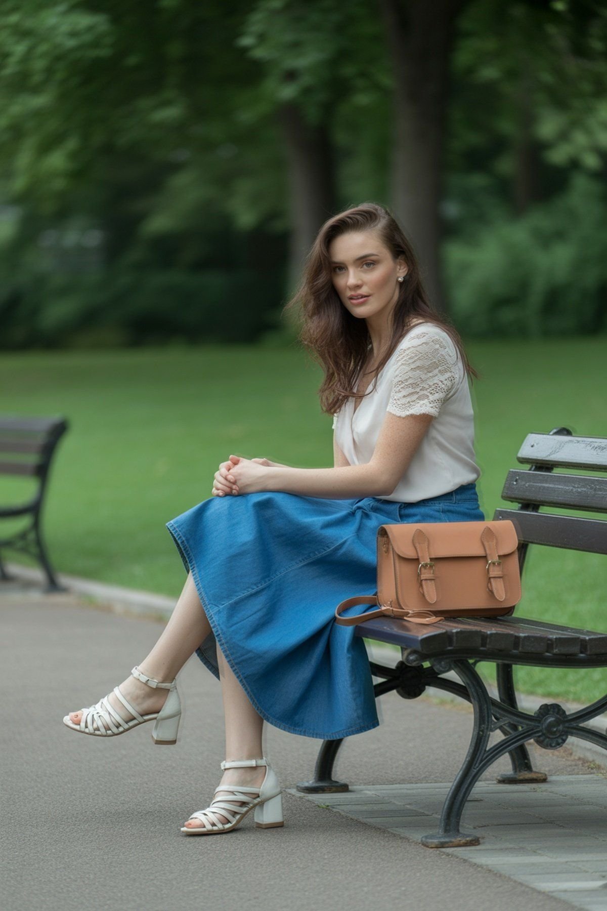 Blusa Romântica de Renda com Saia Jeans para Doce Casualidade