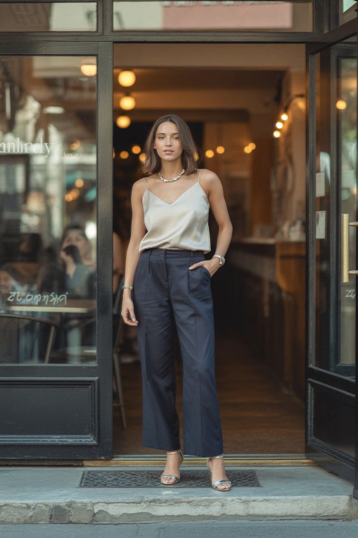 Regata de Seda com Calças de Pernas Largas para Sofisticação Descomplicada