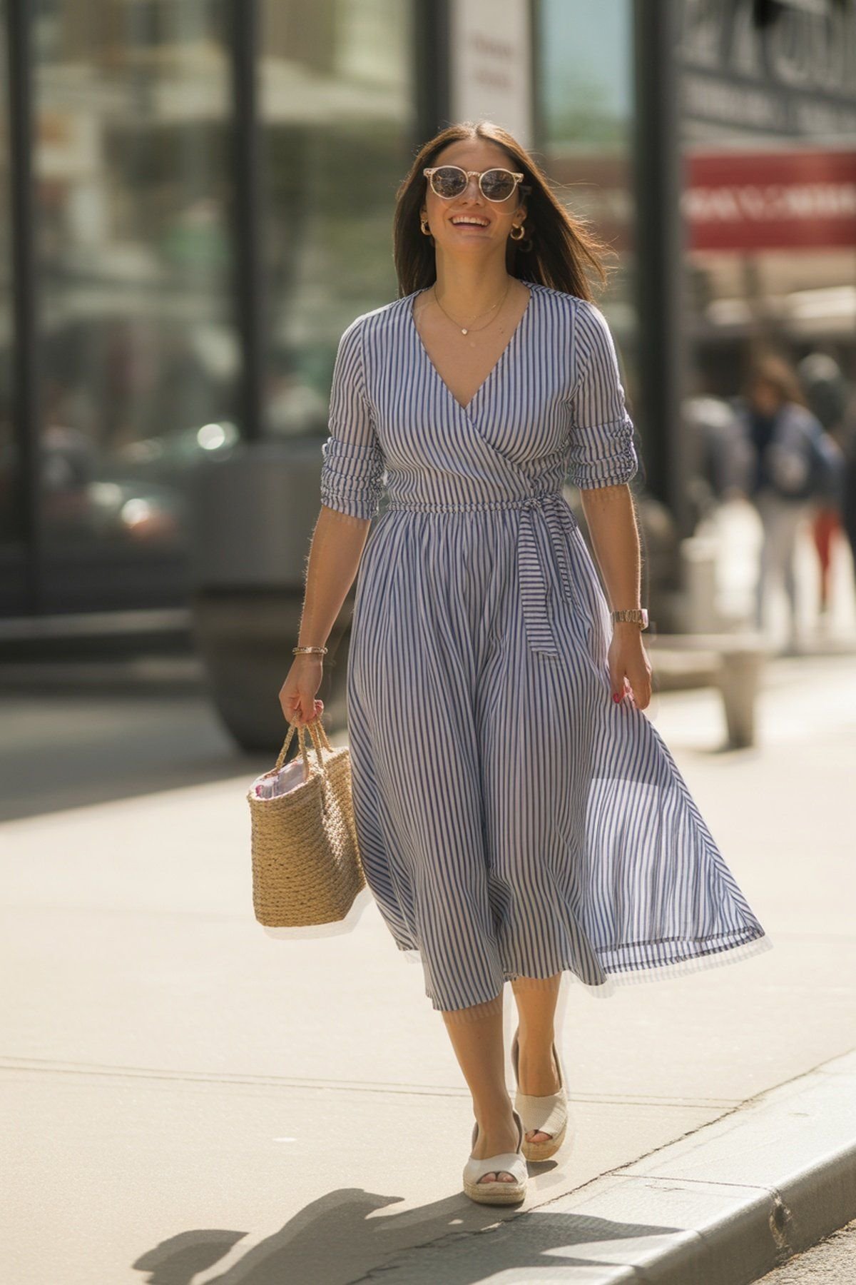 Vestido Envelope Listrado com Anabelas Espadrille para Frescor de Verão