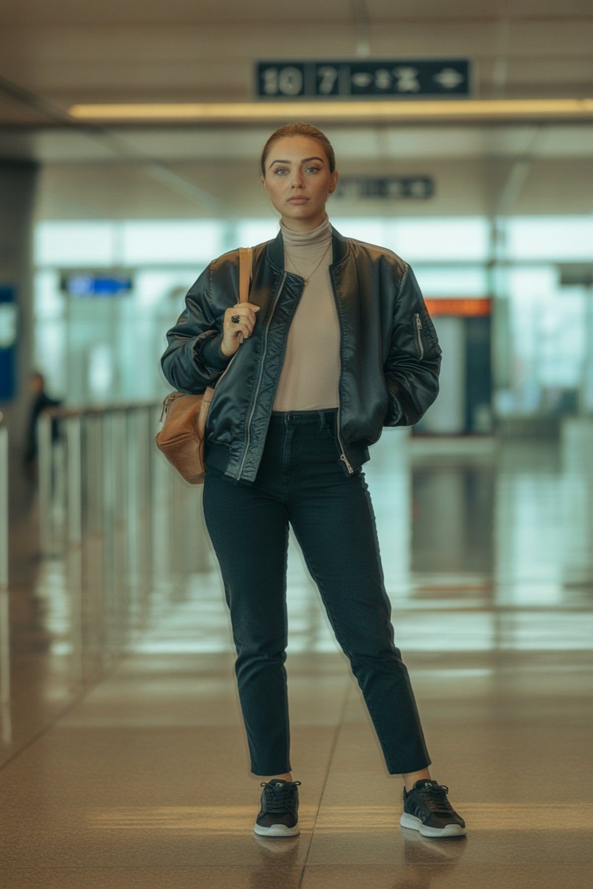 Jaqueta Bomber Chic Sobre Gola Alta Macia e Calças Slim