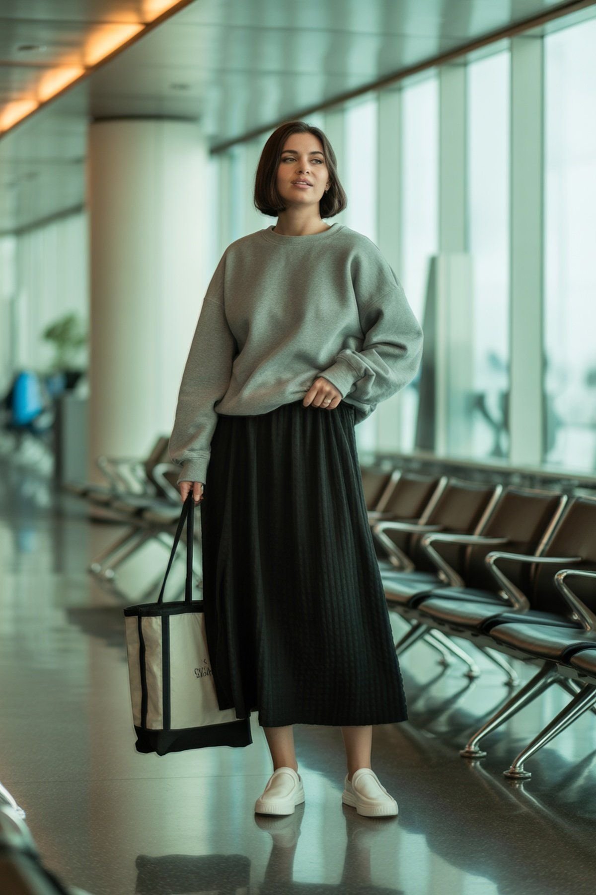 Saia de Jersey Macia Combinada com Camadas Aconchegantes de Moletom