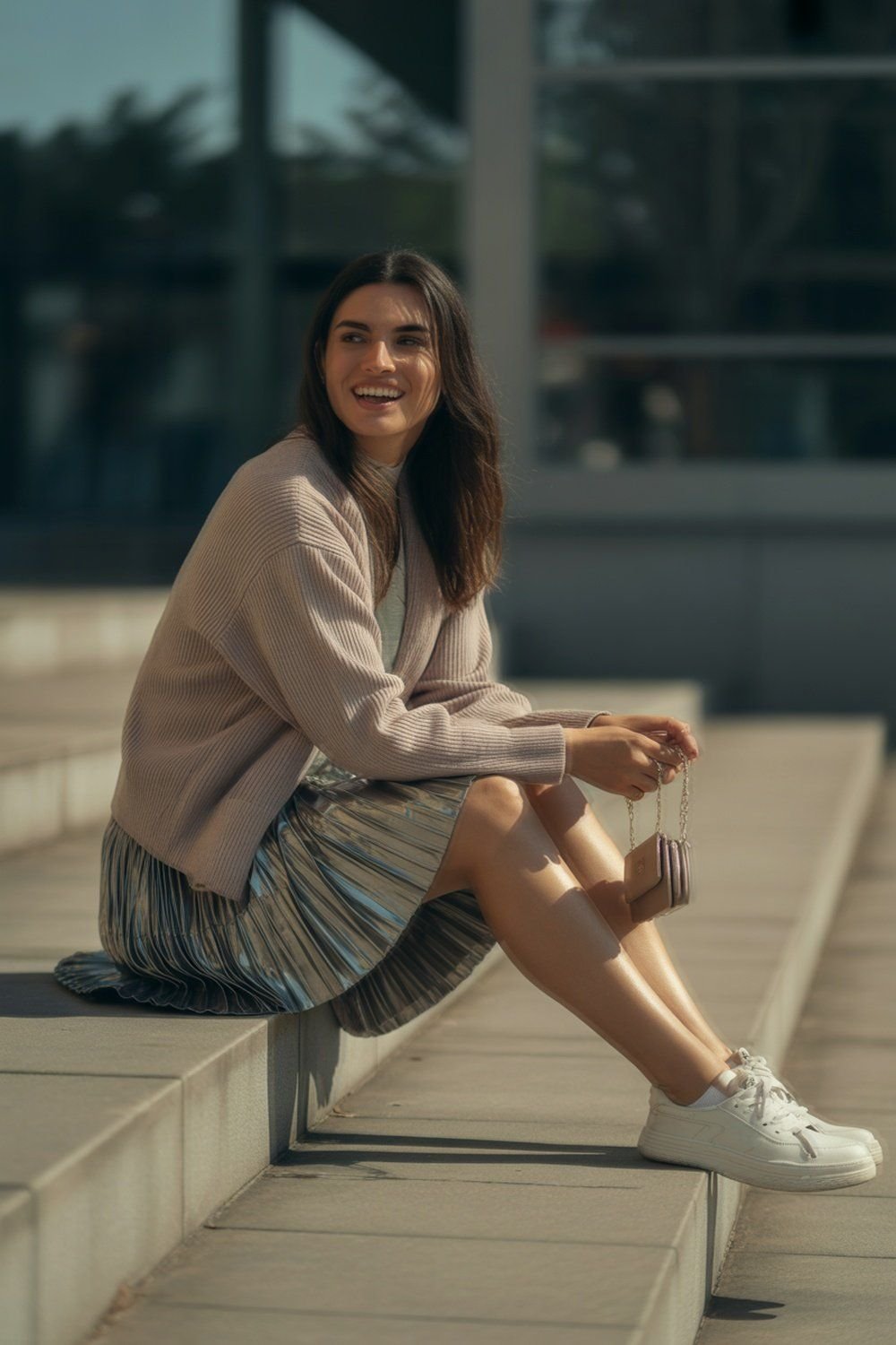 Saia Metalizada Rodada com Cardigã Aconchegante