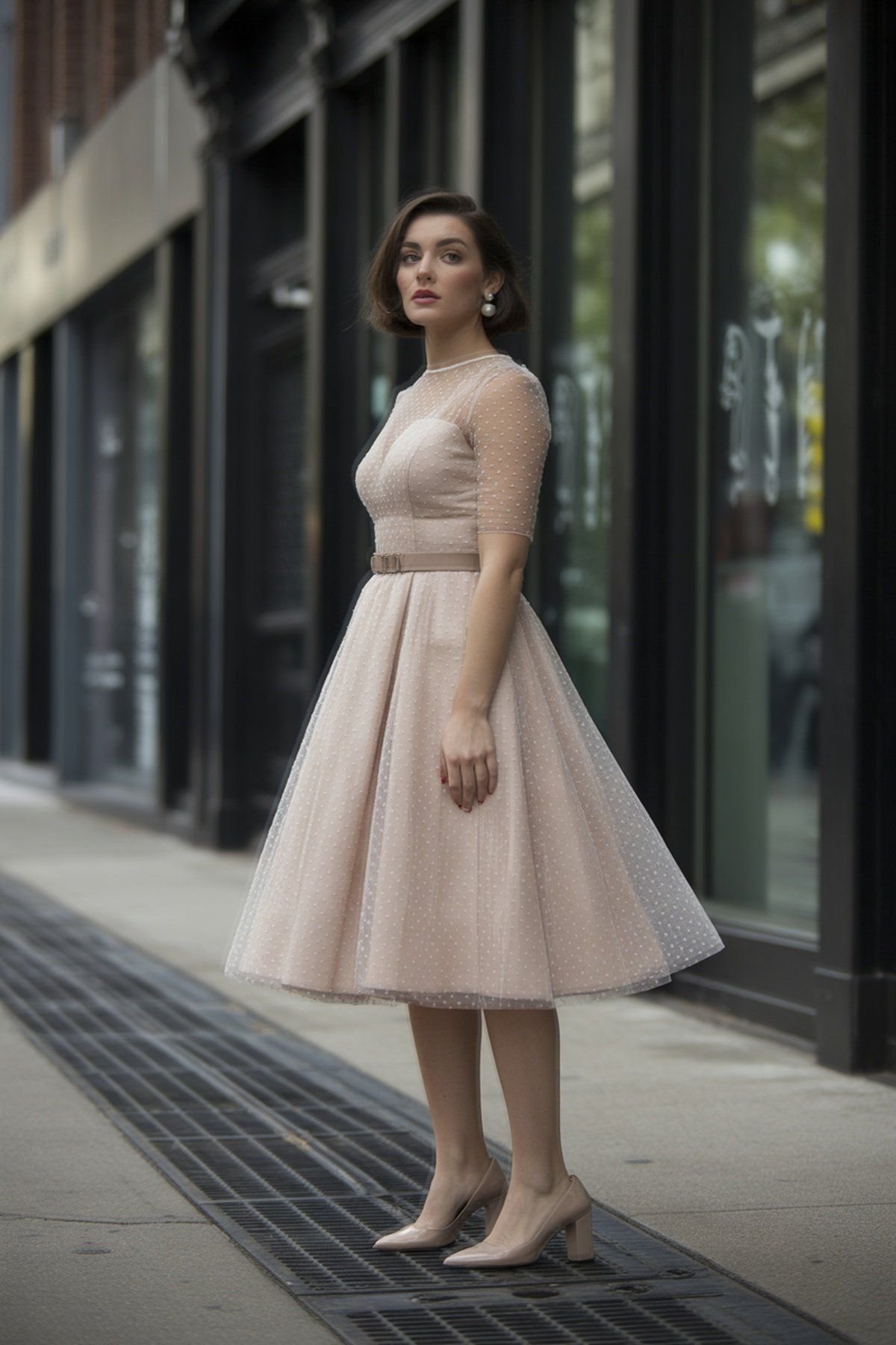 Vestido Fit and Flare com Sobreposição Delicada de Tule de Poás