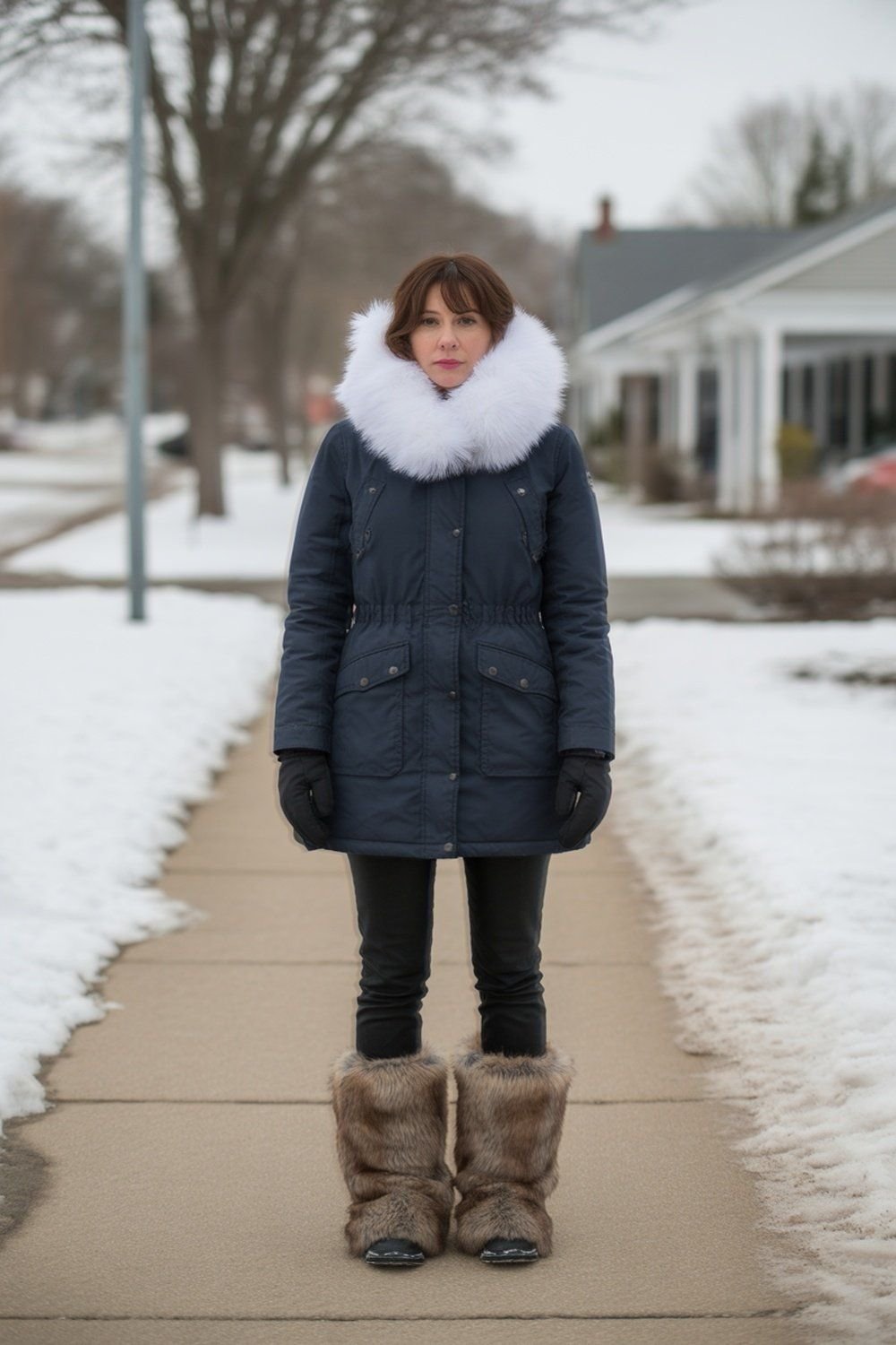 Lenço com Acabamento em Pele Sintética Com Parka de Inverno