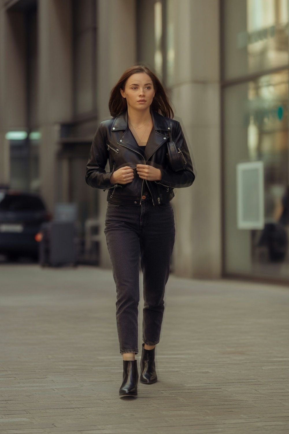 Lenço de Seda Leve Estilizado Com Jaqueta de Couro