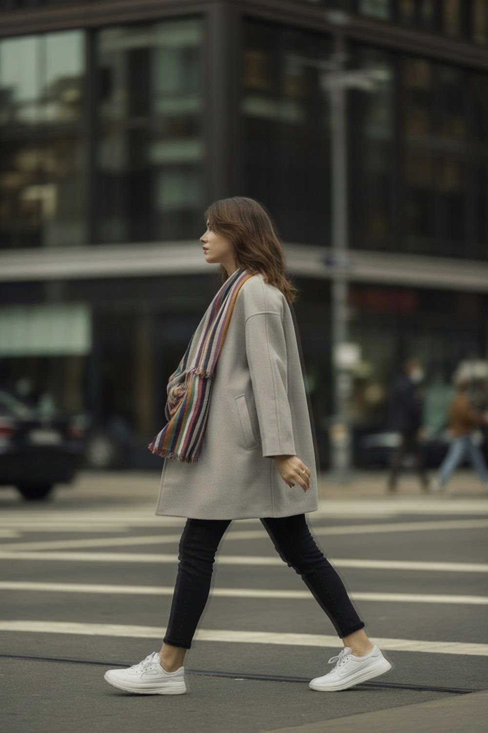 Lenço Listrado Adicionando Um Toque ao Casaco Neutro