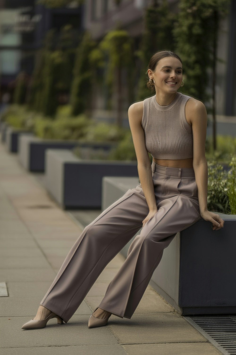 Knit Crop Top With High-Rise Trousers