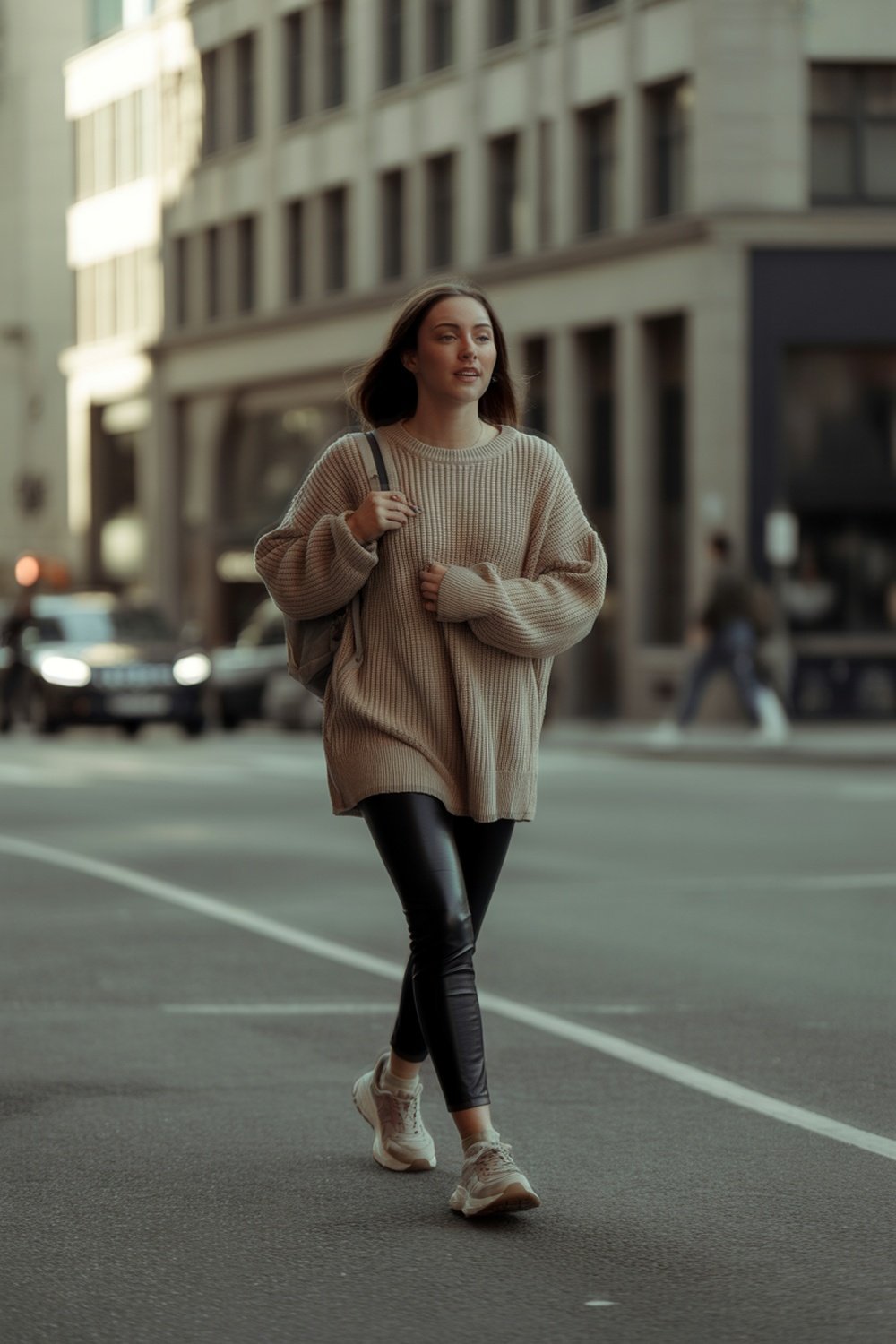 Oversized Knit Sweater With Leather Leggings