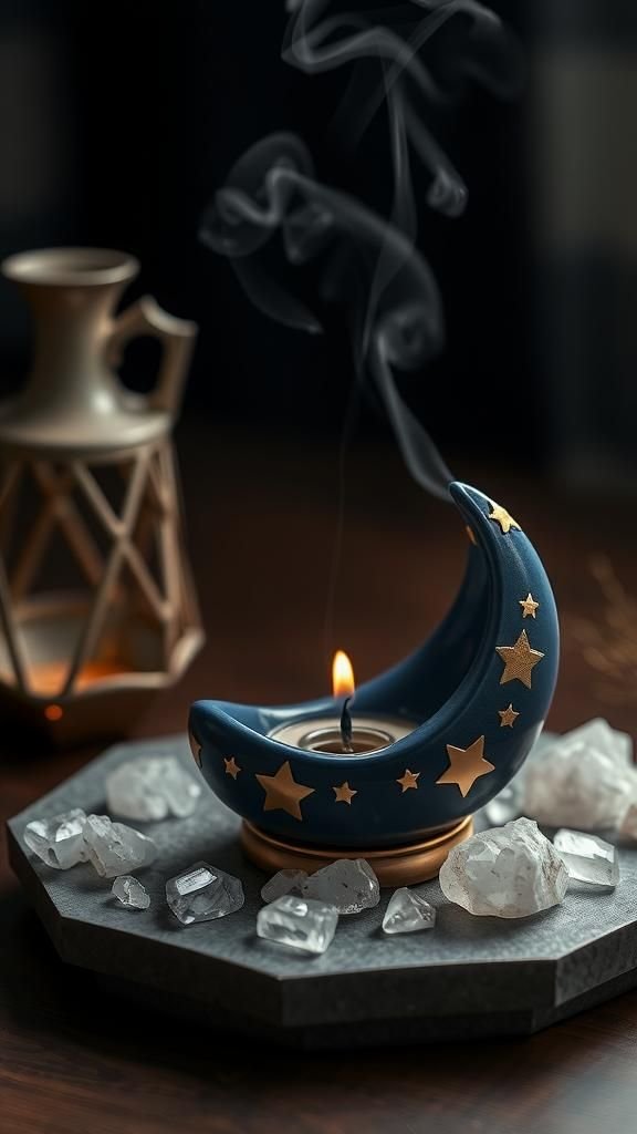 Crescent Incense Holders With Celestial Gold Accents